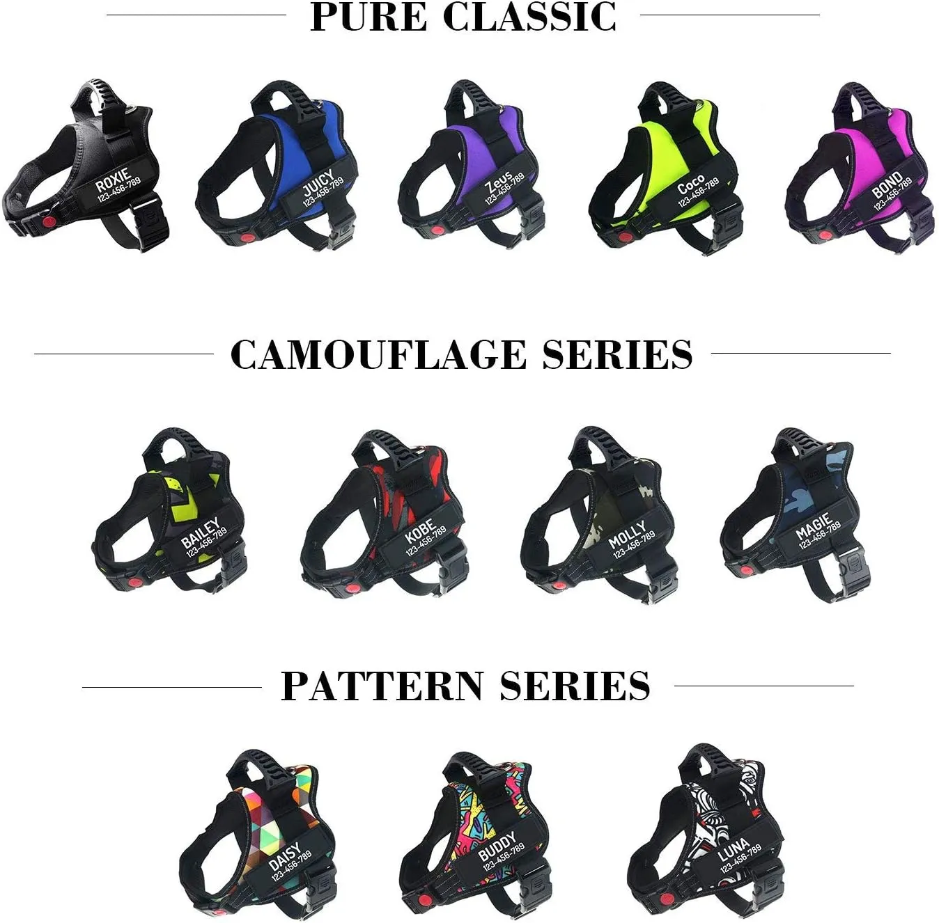 PawPawify Personalized No Pull Dog Harness with Custom Name and Phone Number,Heavy Duty Pet Vest to Prevent Tugging,Pulling,or Choking,Training and Walking,Purple,L Chest 28-38in
