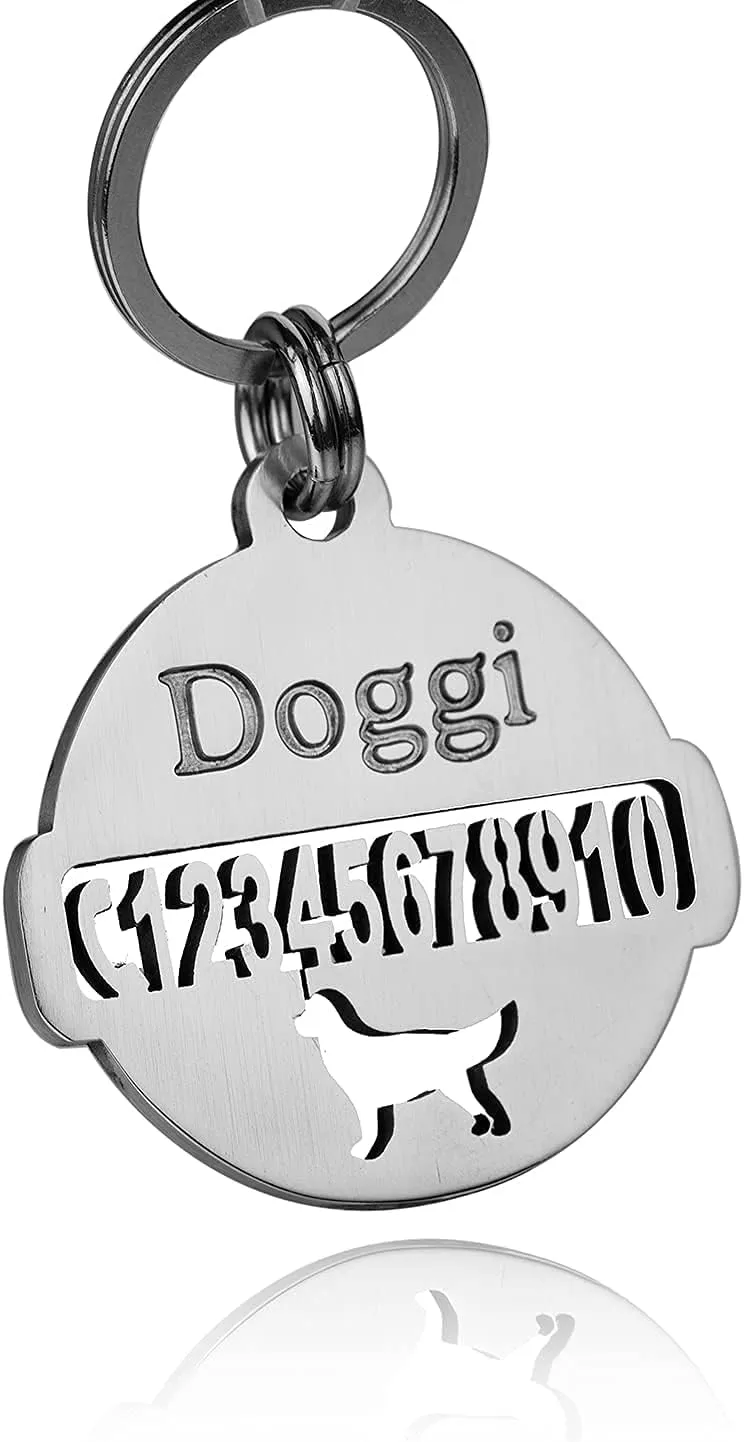Personalized Openwork Engraved Dog ID Tag Custom Stainless Steel Pet ID Tag Anti-Oxidation Anti-wear Provide a Variety of Silhouette Options Unique Name Tag for Pets (Small)