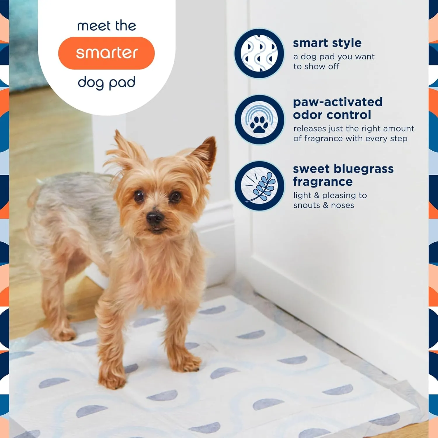 Pet Life Unlimited Smart Prints Large Puppy Pads - Odor Controlling Dog Pee Pads with Wetness-Activated Fragrance - USA Made - 22" x 22" - 40 Count