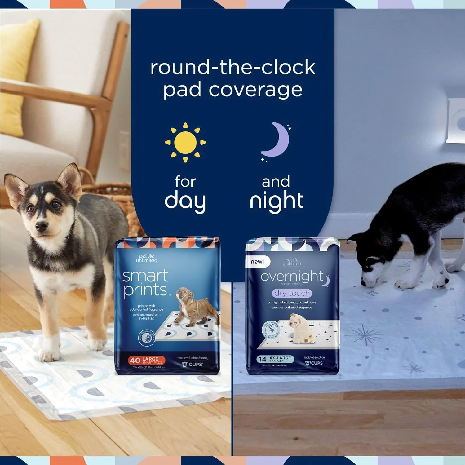 Pet Life Unlimited Smart Prints Large Puppy Pads - Odor Controlling Dog Pee Pads with Wetness-Activated Fragrance - USA Made - 22" x 22" - 40 Count
