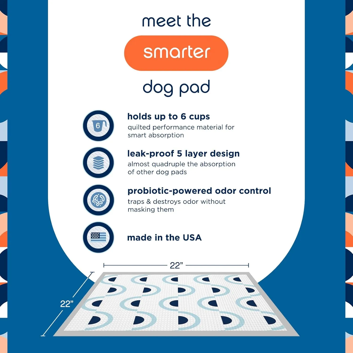 Pet Life Unlimited Smart Prints Large Puppy Pads - Odor Controlling Dog Pee Pads with Wetness-Activated Fragrance - USA Made - 22" x 22" - 40 Count