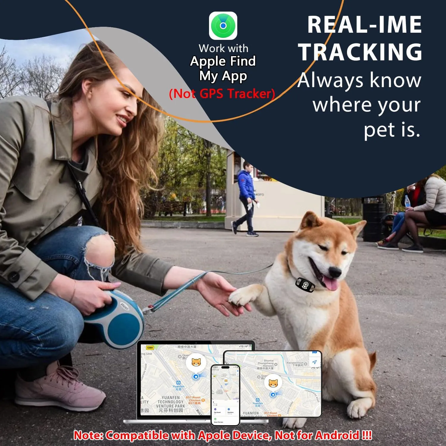 Pet Tracker for Dog, Dog Tracker Smart Pet Location Tracker with Holder, Personalized Smart Item Finder, MFi Certificated Dog Tracking Device, No Monthly Fee, Works with Find My(iOS Only) (Black Case)