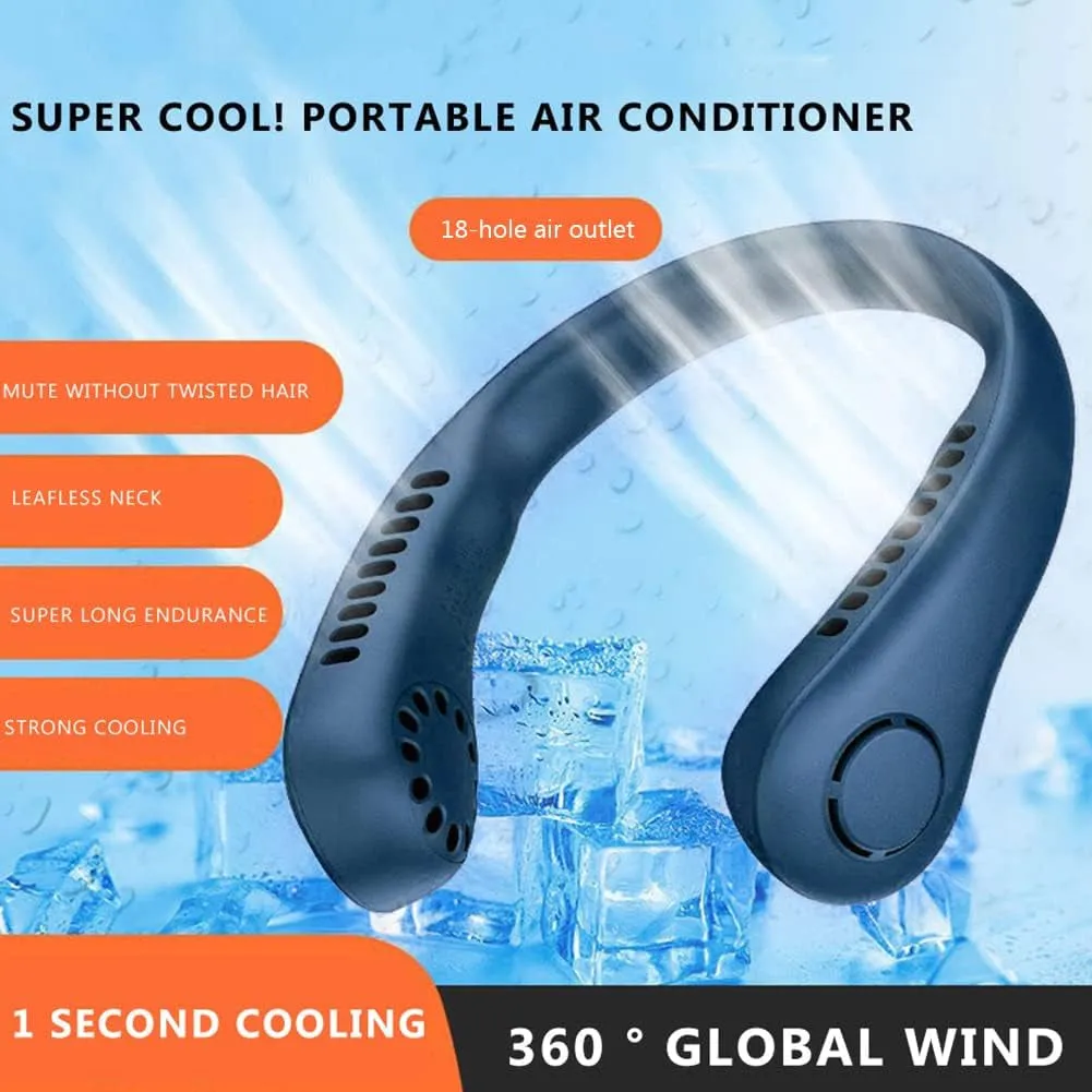 Portable Neck Fan, Hands Free Bladeless Fan, Cooling Personal Fan,3 Speeds Adjustment,78 Air Outlet, Headphone Design, Rechargeable, USB Powered Neck Fan for Outdoor Indoor