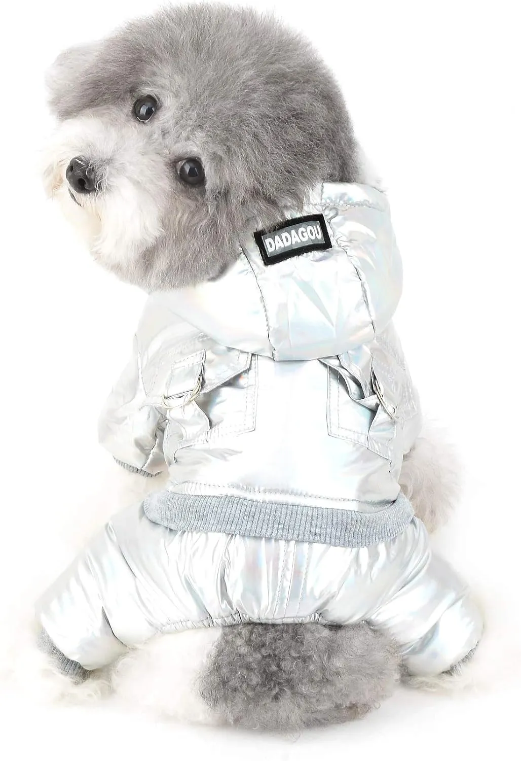 Ranphy Waterproof Pet Clothes Winter Small Dog Coat Puppy Hoodie with Leash Ring Super Soft Fleece Lined Jumpsuit Thicken Warm Padded Cold Weather Outdoor Apparel Snowsuit Snow Jacket Silver L