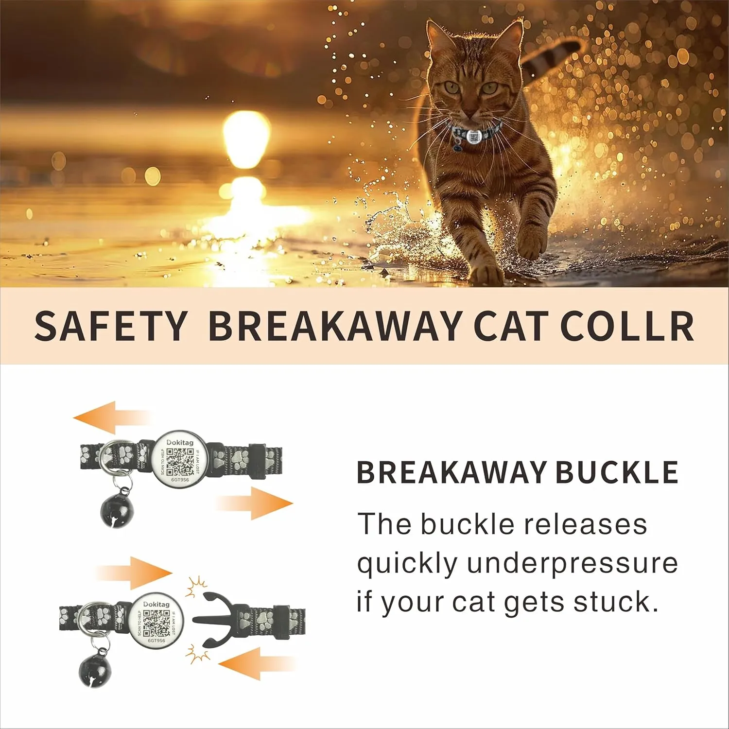 Reflective Cat Collar with QR Code Name Tag,Breakaway Cat Collars with Pet Id Tag and Bells,Scan QR Receive Instant Pet Location Alert Email 2pack (Pink&red)