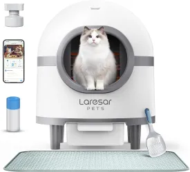 Self-Cleaning Litter Box with App, Automatic Cat Litter Box for Multiple Cats, Double Odor Removal and Safety Protection, 70L 9L Large Capacity, Includes Mat & Trash Bags