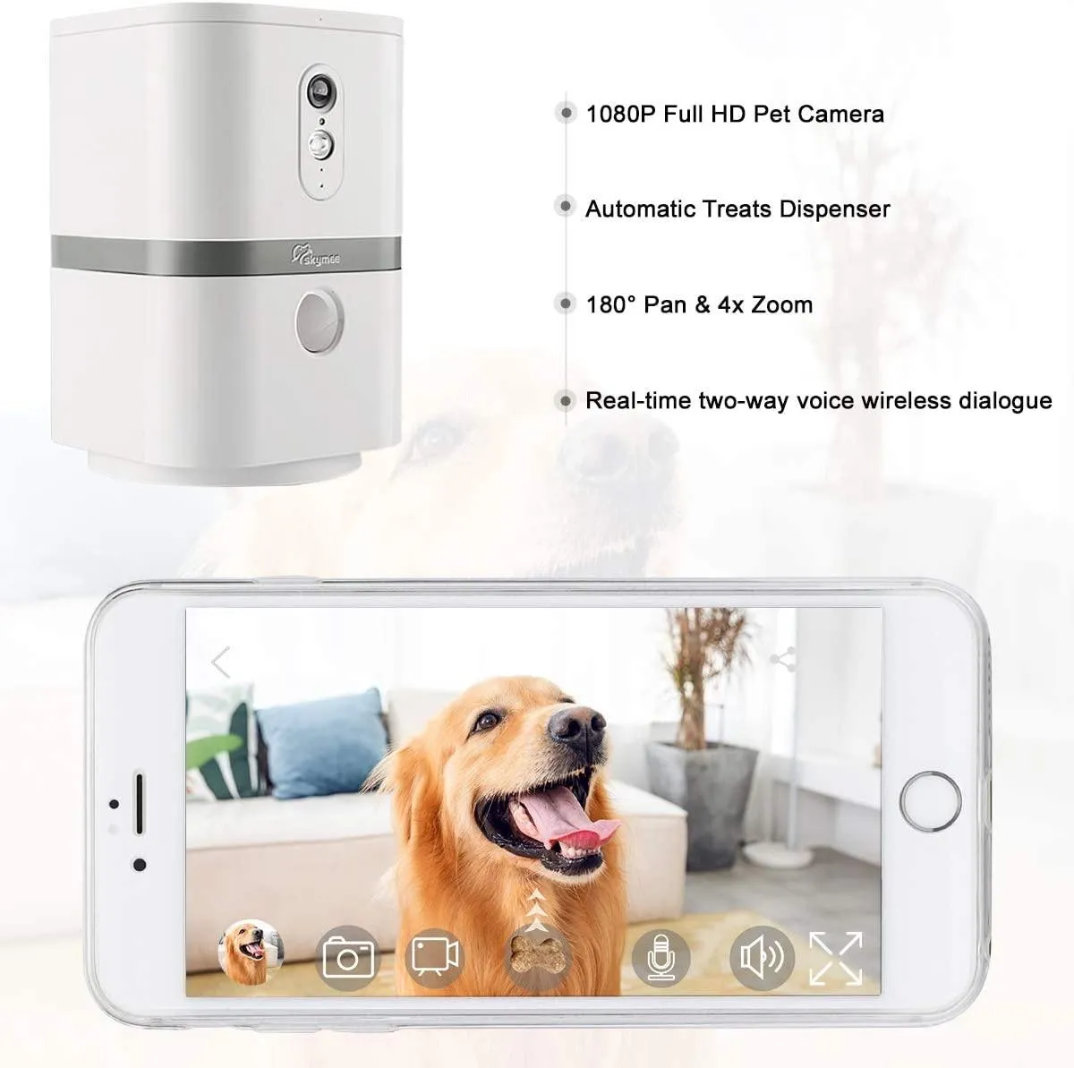 SKYMEE Smart Automatic Pet Feeder Food Dispenser for Cats & Dogs - 1080P Full HD Pet Camera Treat Dispenser with Night Vision and 2-Way Audio, Wi-Fi Enabled App for iPhone and Android