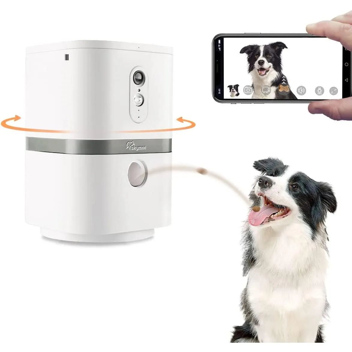 SKYMEE Smart Automatic Pet Feeder Food Dispenser for Cats & Dogs - 1080P Full HD Pet Camera Treat Dispenser with Night Vision and 2-Way Audio, Wi-Fi Enabled App for iPhone and Android
