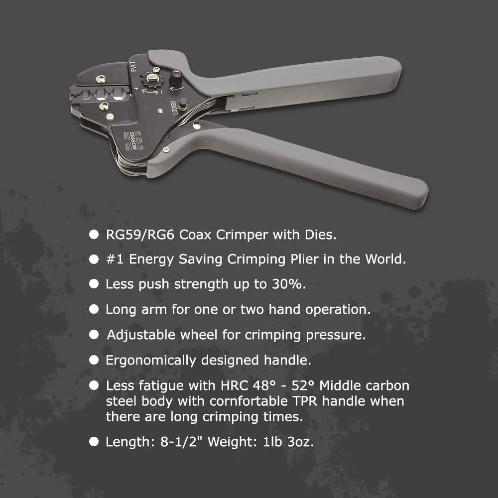 Smart Vise Controlled Cycle RG59/RG6 Coax Crimper with Dies