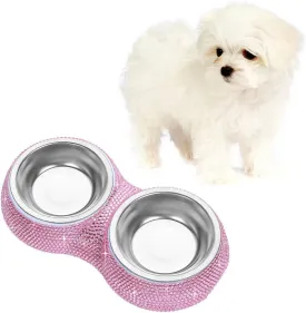 Soleebee Bling Finest Crystal Rhinestones Pet Feeder/Pet Bowls for Small Cats Dogs (Pink)