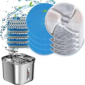 Stainless Steel Square Cat Water Fountain Filters 6 Pack - Triple Filtration System, Activated Carbon Filters for 73oz/2.2L Automatic Pet Fountain
