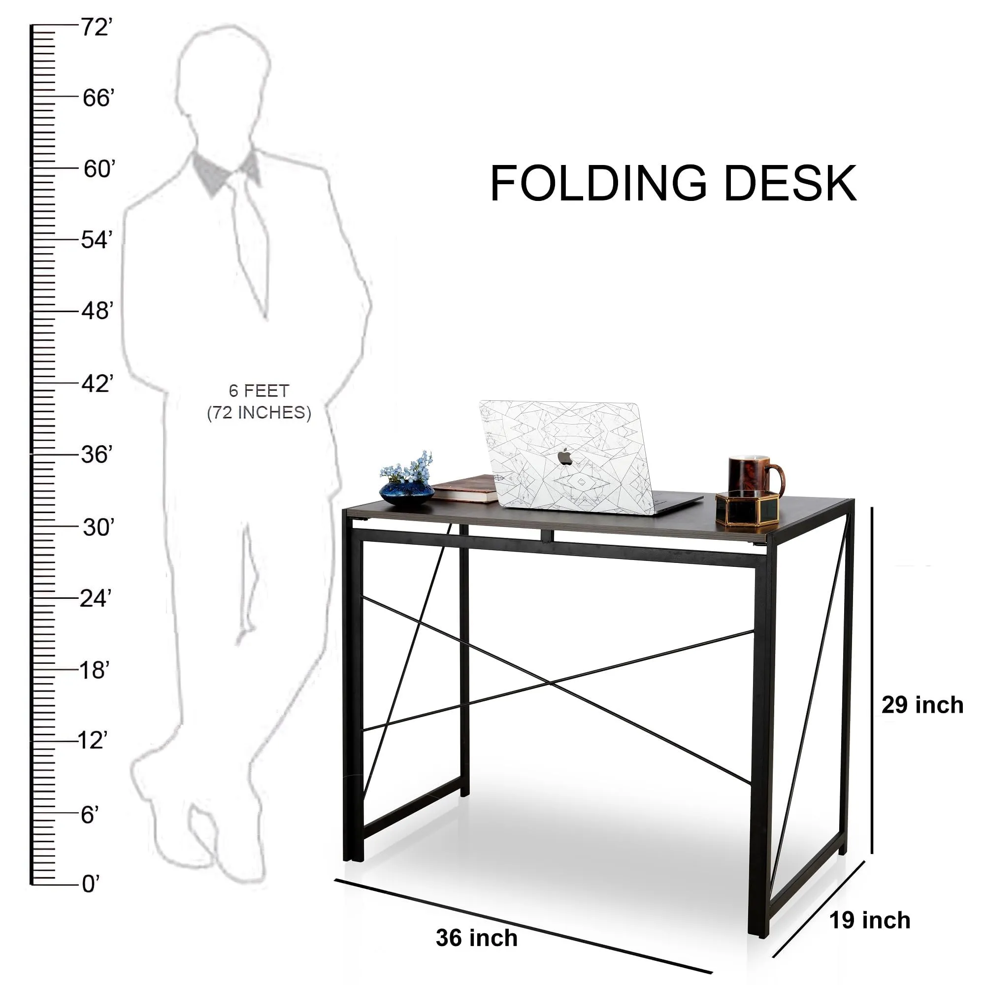 STAR WORK Folding Work Station Laptop Pc Computer Table For Home Office Desk (Height 29 In/74 Cms, Width 19 In/49 Cms | Dimension 36 Inches/92 Cms | Weight Handling Upto 200kg) MDF, Polished, Teak