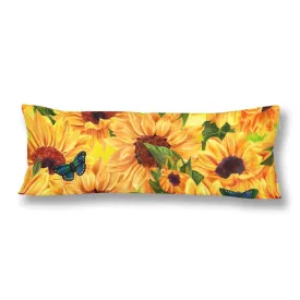 Summer Warm Sunflower Field Body Pillow Covers Pillowcase with Zipper 21x60 Twin Sides, Orange Flower Butterfly Rectangle Body Pillow Case Protector for Home Couch Bedding Decorative