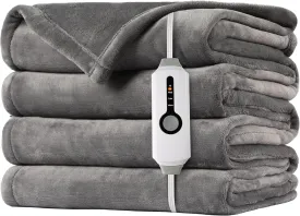 SUNNY HEAT Electric Heated Blanket 72"x84" Full Size Cozy Warm Double Sided Flannel with 4 Heating Levels & 10H Shut Off, Machine Washable Soft Blanket for Bed & Office, Light Grey
