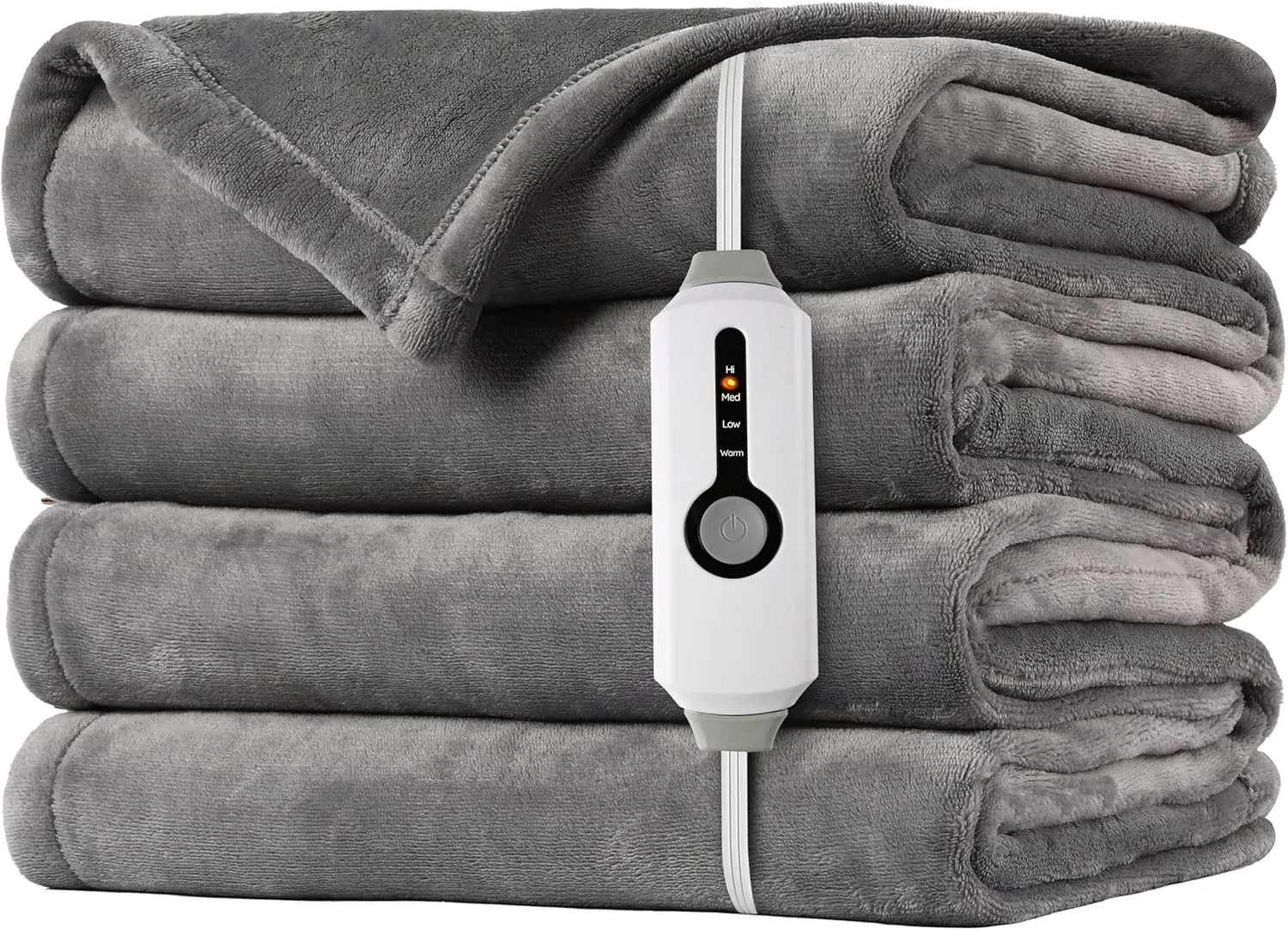 SUNNY HEAT Electric Heated Blanket 72"x84" Full Size Cozy Warm Double Sided Flannel with 4 Heating Levels & 10H Shut Off, Machine Washable Soft Blanket for Bed & Office, Light Grey
