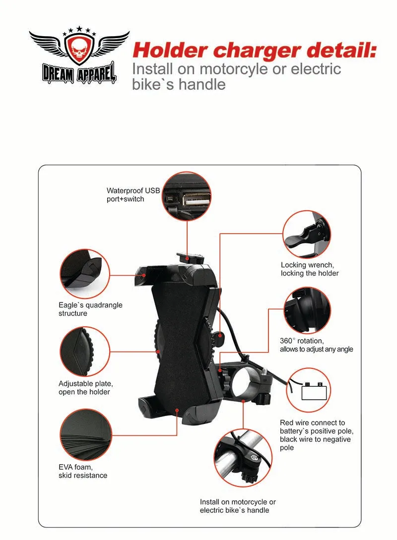 USB holder charger for motorcycle / electric bike