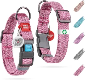 WAUDOG Reflective Cotton Dog Collar Eco-Friendly Alt to Nylon Collar for Small Medium and Large Dogs - Pet Collar with QR ID Tag - Puppy Collar for Large Breed Dogs - Adjustable Male Female Dog Collar