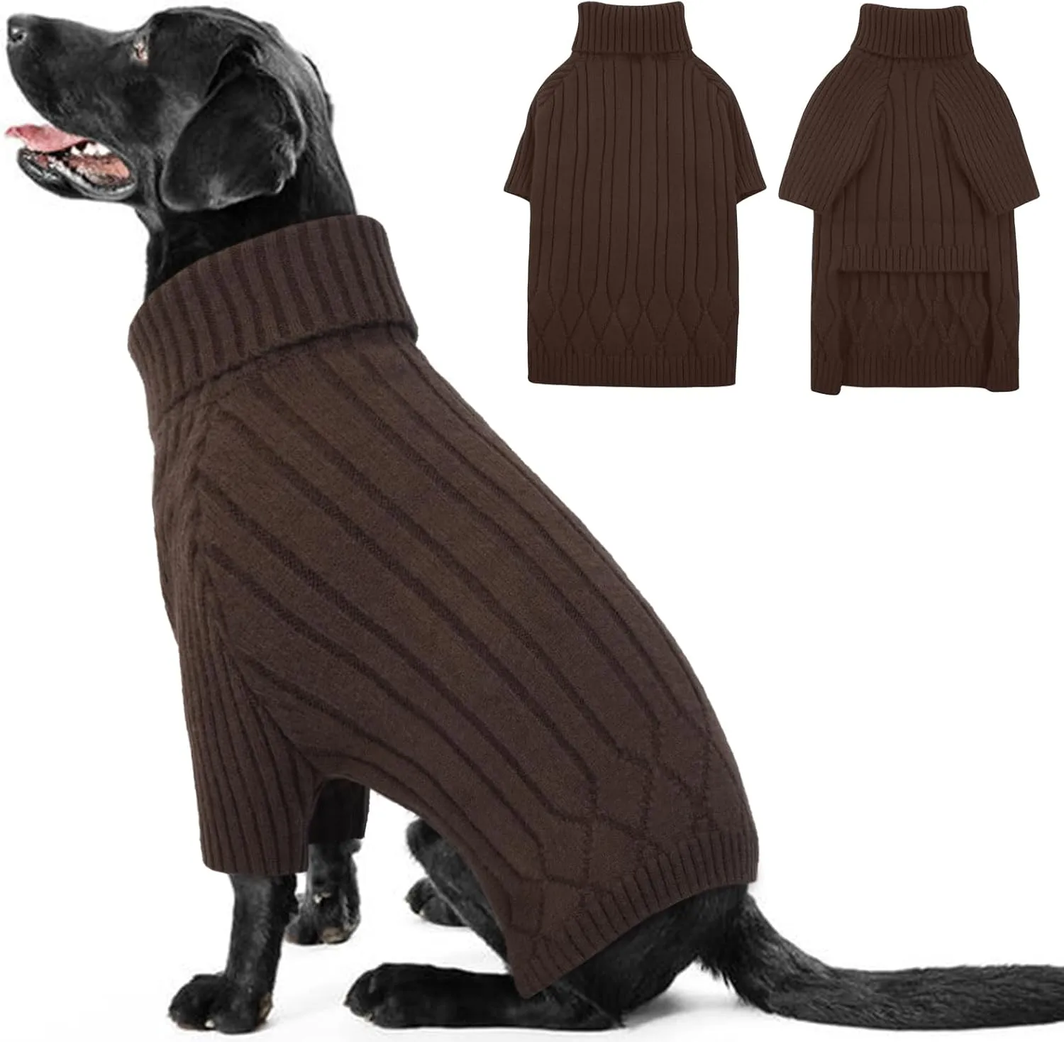XXXL Dog Sweater for Giant Breed, Warm Winter Fall Dog Sweaters for Dog Girls Boys, Turtleneck Dog Knitwear, Doggie Christmas Sweater, Pet Sweatshirt Clothes Outfit Knit Boxer (Brown XXXL)