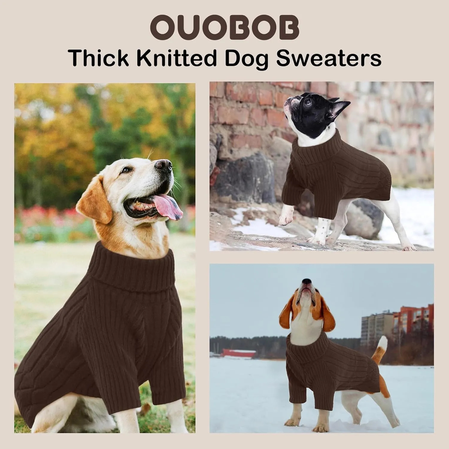 XXXL Dog Sweater for Giant Breed, Warm Winter Fall Dog Sweaters for Dog Girls Boys, Turtleneck Dog Knitwear, Doggie Christmas Sweater, Pet Sweatshirt Clothes Outfit Knit Boxer (Brown XXXL)