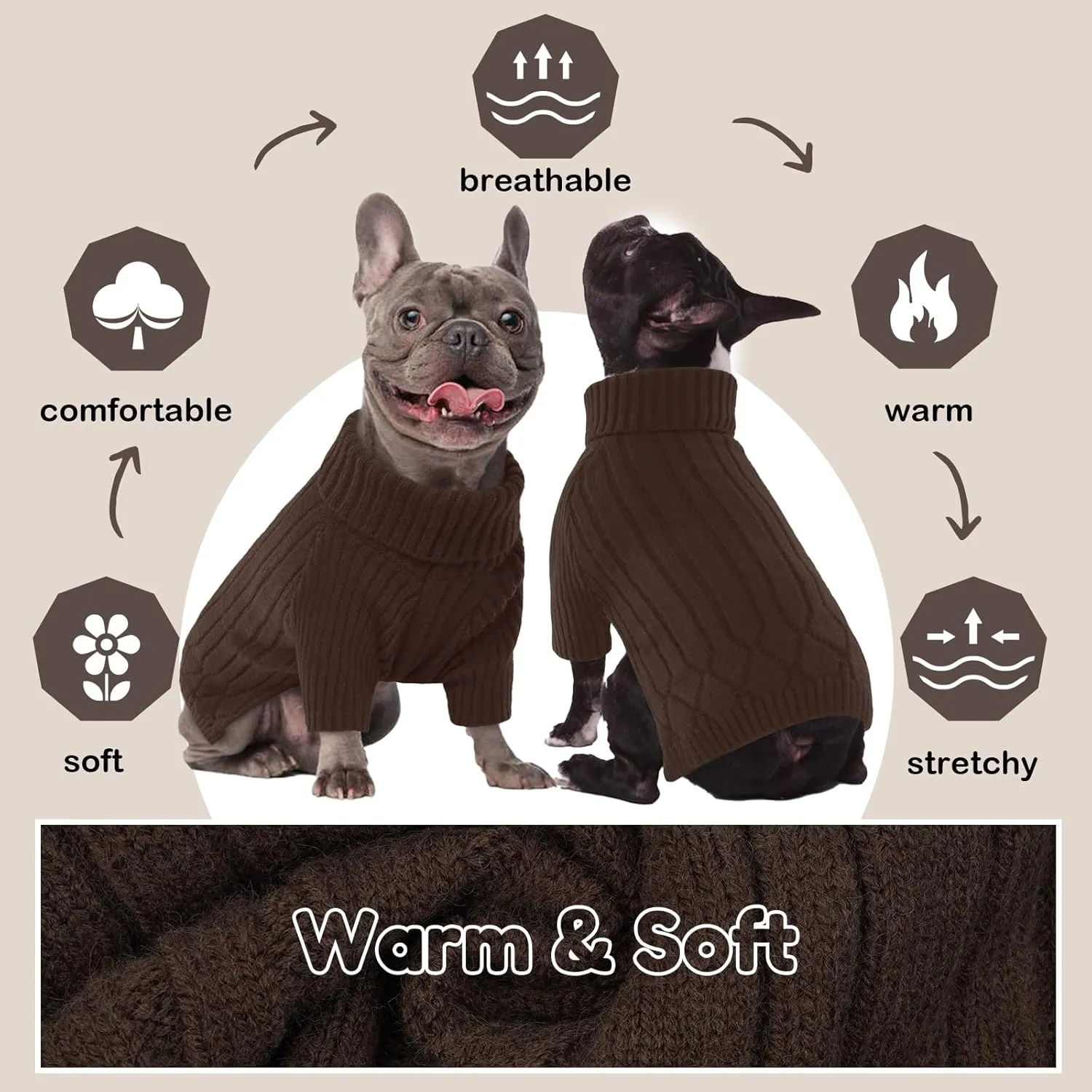 XXXL Dog Sweater for Giant Breed, Warm Winter Fall Dog Sweaters for Dog Girls Boys, Turtleneck Dog Knitwear, Doggie Christmas Sweater, Pet Sweatshirt Clothes Outfit Knit Boxer (Brown XXXL)